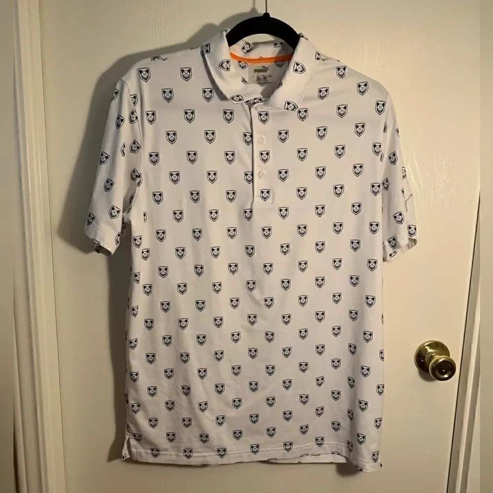 Puma X Skull EUC white/navy blue polo shirt Size Small